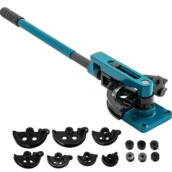 Heavy Duty Manual Pipe Bender with 7 Dies, 3/8" to 1" Capacity for Steel, Copper & Metal Tubing, Ideal for Repair Shops, Blue