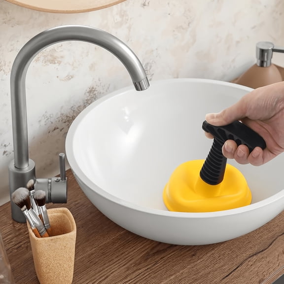 Heavy-Duty Manual Plunger with Thickened Suction Cup - 3-Second Quick Drainage, Non-Electric Hand-Powered Unclog Tool for Kitchen Sinks, Toilets-Yellow