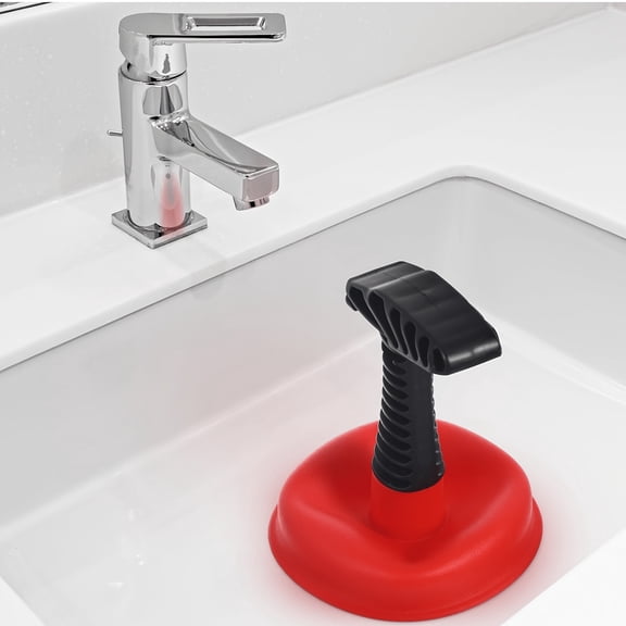 Heavy-Duty Manual Plunger with Thickened Suction Cup - 3-Second Quick Drainage, Non-Electric Hand-Powered Unclog Tool for Kitchen Sinks, Toilets-Red