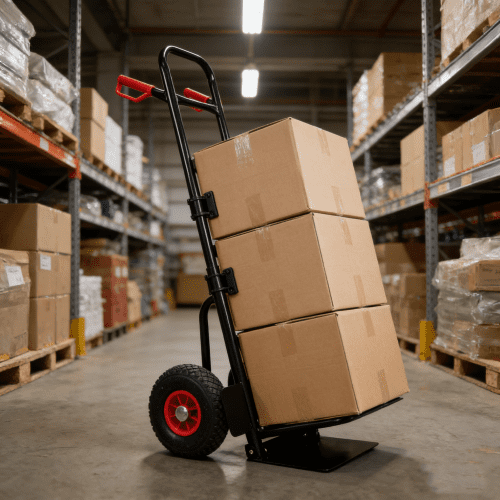 Heavy Duty Manual Truck with Double Handles, 330 lb Steel Trolley for Moving Heavy Loads with 10 Inch Rubber Wheels for Warehouse, Garden, Grocery, Black