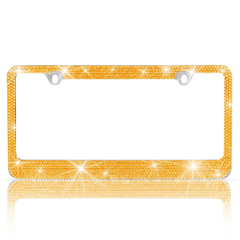 Heavy Duty Marine Grade Stainless-Steel Metal Gold Rhinestone Crystal Bling  License Plate Frame Universal Size for Car Truck SUV (Pack of 2)