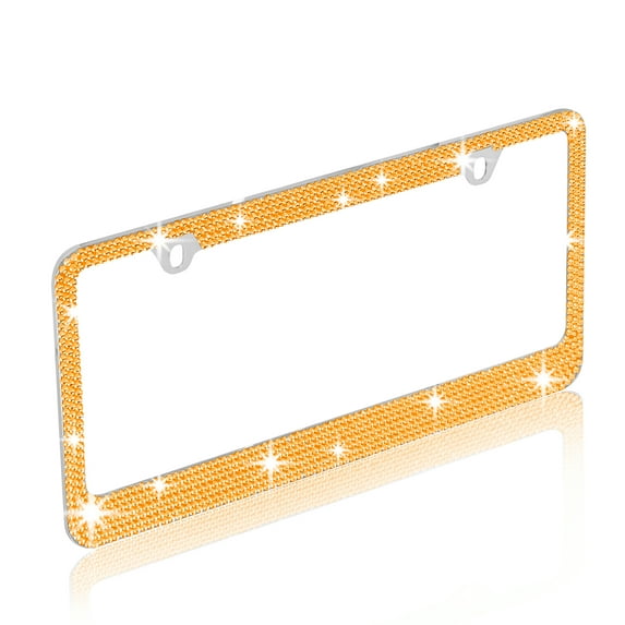 Heavy Duty Marine Grade Stainless-Steel Metal Gold Rhinestone Crystal Bling License Plate Frame