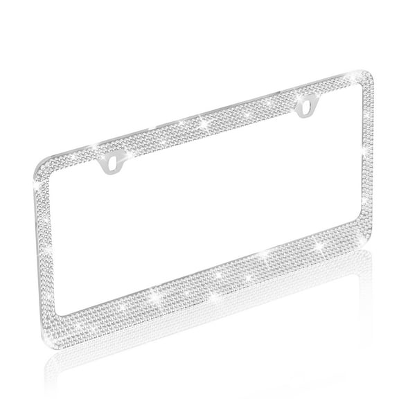 Heavy Duty Marine Grade Stainless-Steel Metal Silver Crystal Rhinestone Bling License Plate Frame