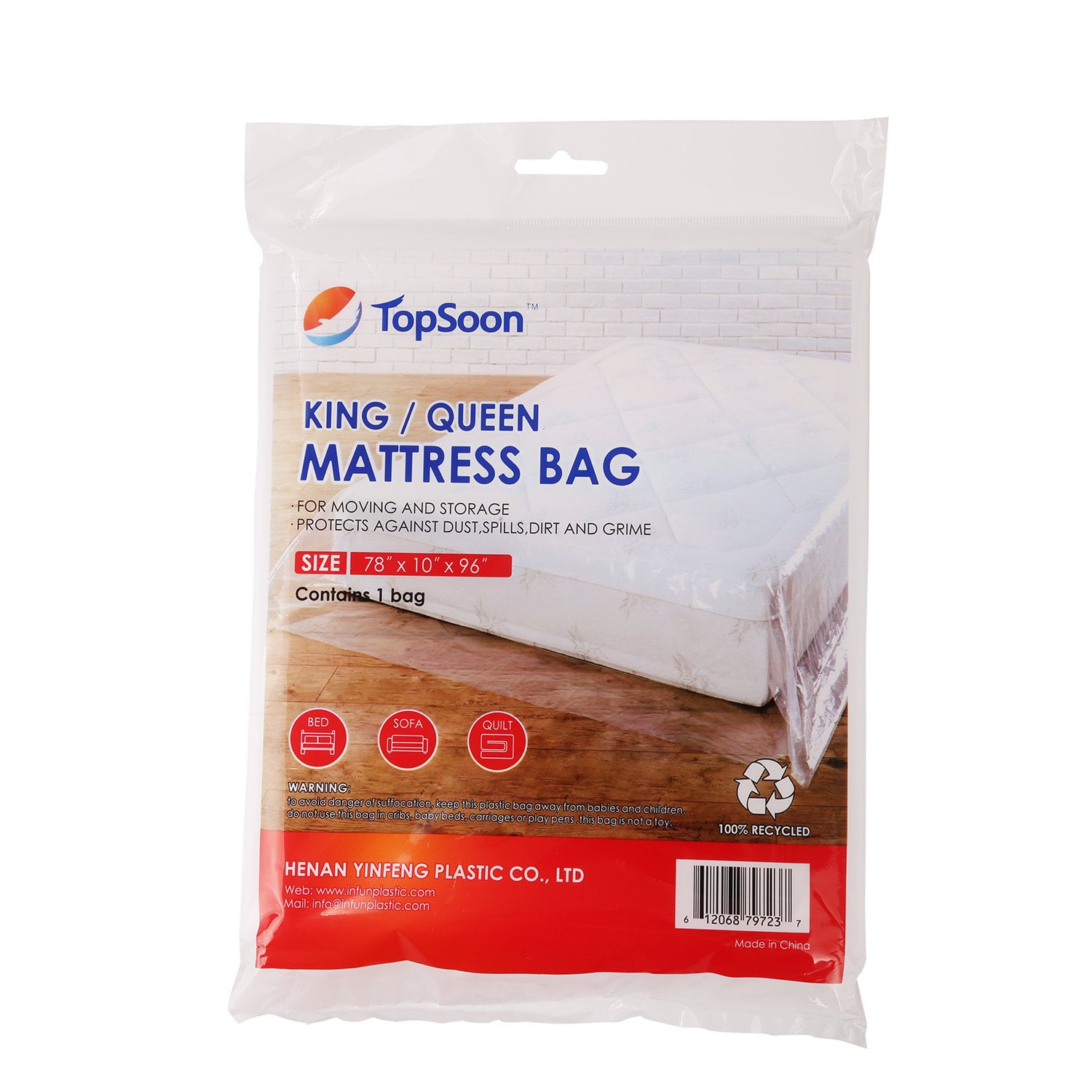 Queen Mattress Bag For Moving & Storage - Heavy Duty 4 Mil Plastic Cover, 100x64x15 Inches