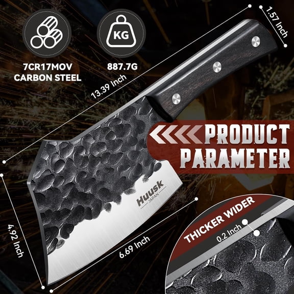 Heavy Duty Meat Cleaver Knife Hand Forged Bone Chopper with Ebony Handle