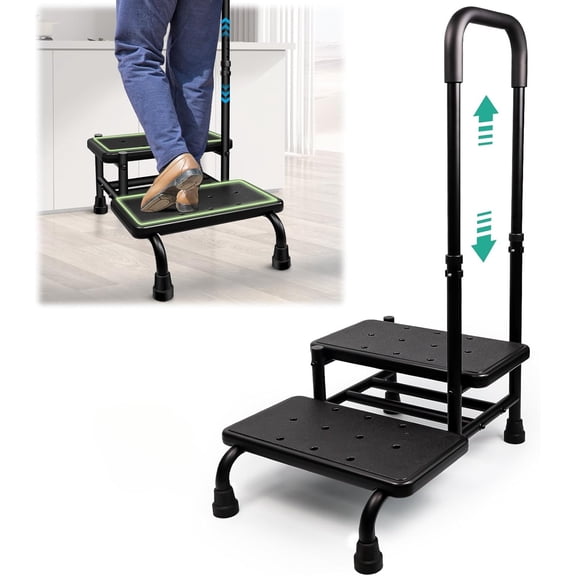 Heavy Duty Medical Step Stool with Adjustable Handrail & Non-Slip Platform - 400LB Capacity, Sturdy Metal Construction, Sturdy Legs & Non-Slip Base for Elderly, Seniors
