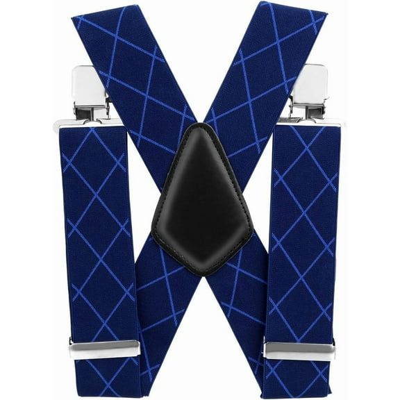 Heavy Duty Men Trousers Wide Braces with 4 Strong Clips 50 mm X Style Suspenders Belts - Black