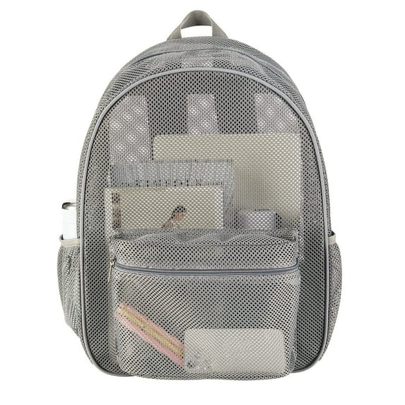 Heavy Duty Mesh Backpack, See Through College Student Backpack with Padded Shoulder Straps for Commuting, Swimming, Travel, Beach, Outdoor Sports,grey