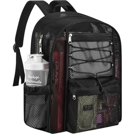 Heavy Duty Mesh Backpacks, Black Mesh Book Bags for Adults with Adjustable Straps for Work, Fitness, Sports, Swimming