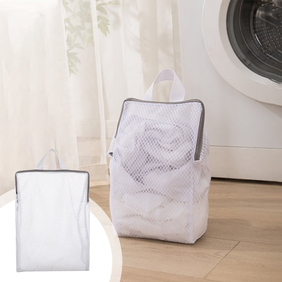 Heavy-Duty Mesh Laundry Bags 3-Pack - Delicates Wash Bags with Auto-Lock Zipper for Bras/Lingerie/Socks ,15.7x11.8in Tear-Resistant Polyester (Dryer Safe, Non-Snag Design) White