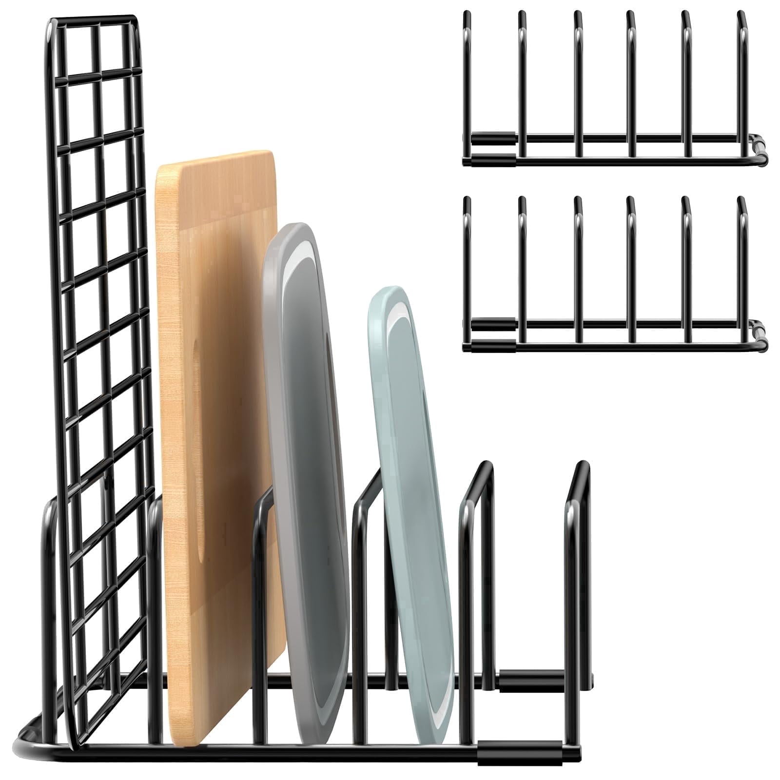 Heavy Duty Metal 2-Pack Cutting Board Organizer & Baking Sheet Rack with Tray Dividers, Black Cabinet Storage for Plates and Pans