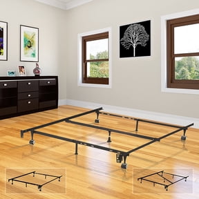 Heavy Duty Metal 7-Leg Adjustable Queen, Full, Full XL, Twin, Twin XL, Bed Frame with Center Support, Rug Rollers & Locking Wheels