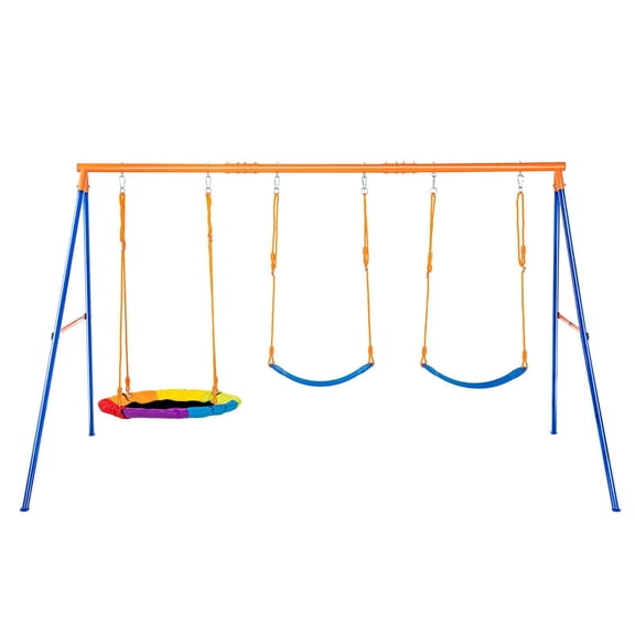 Heavy Duty Metal A Frame Swing Set for Backyard Kids 600lbs Capacity with Saucer Swing Seat and 2 Belt Swing Seats Adjustable Rope