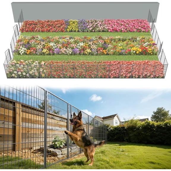 Heavy Duty Metal Animal Barrier for Dog – 17in(H) x 9.8ft(L) Garden Fence Outdoor for The Yard, No Dig Decorative Dog Fence