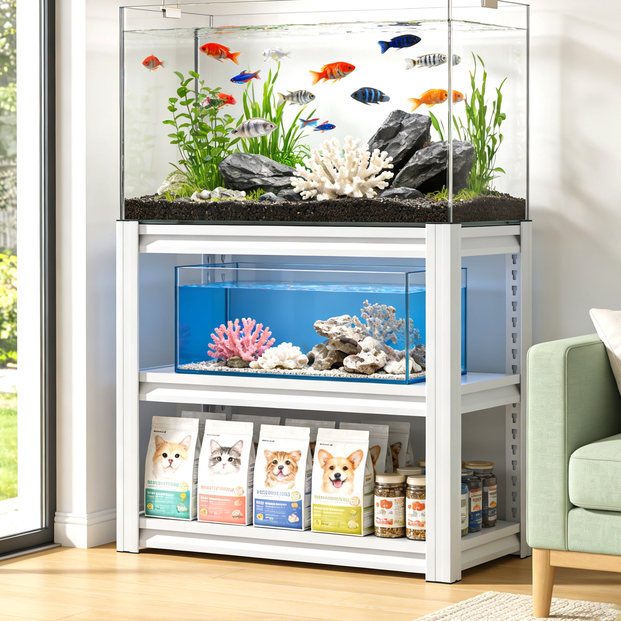Heavy Duty Metal Aquarium Stand, 3-Tier Adjustable Fish Tank Rack for 20-30 Gallon Tank, 660 LBS Weight Capacity Rustproof Reptile Tank Stand for Home Office