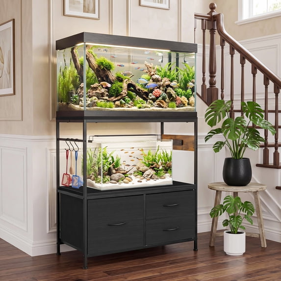Heavy Duty Metal Aquarium Stand with Cabinet for 20-29 Gallon Tanks – Double Layer Shelf – Supports Up to 330 lbs – 31.5" x 15.7" x 32.5"