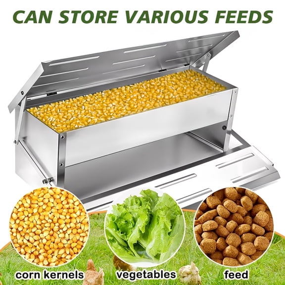 Heavy-Duty Metal Automatic Gravity Chicken Feeder with Anti-Rodent Guard Outdoor Poultry Dispenser for Hens, Ducks, Pigeons & Small Livestock, Easy-Fill Top Lid, Secure Treadle Activation System