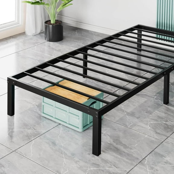 Alvantor Twin Metal Bed Frame with Steel Slat Support Storage, Black
