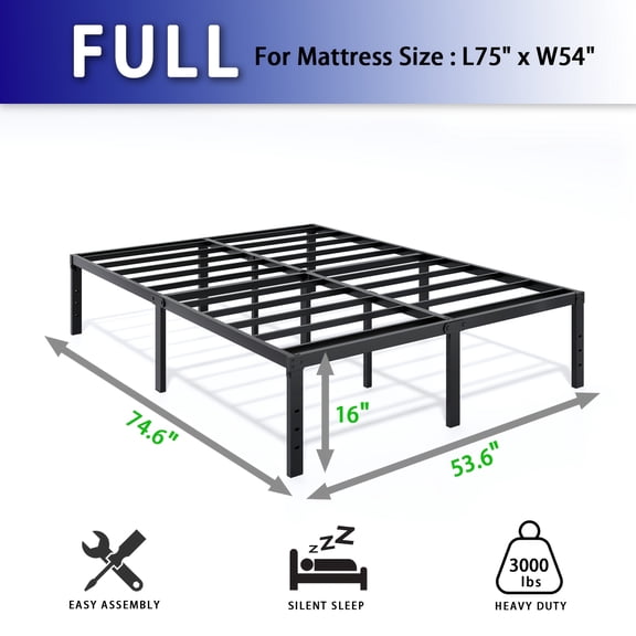 Heavy-Duty Metal Bed Frame with Under-Bed Storage, No Box Spring Needed, Easy Assembly, 12-18 Inch, Black, Space-Saving Foundation