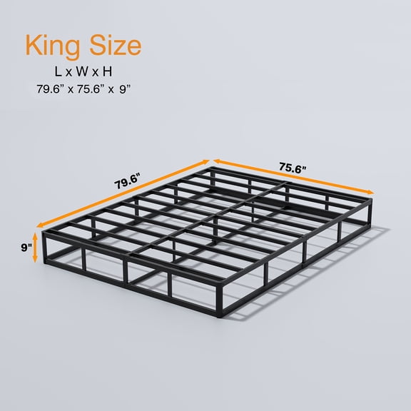 Heavy Duty Metal Box Spring Bed Base - 3000 lbs Capacity, Sturdy Legs, Noise-Free, Tool-Free Assembly for Queen/King Mattress, Durable Black Frame with Fabric Cover