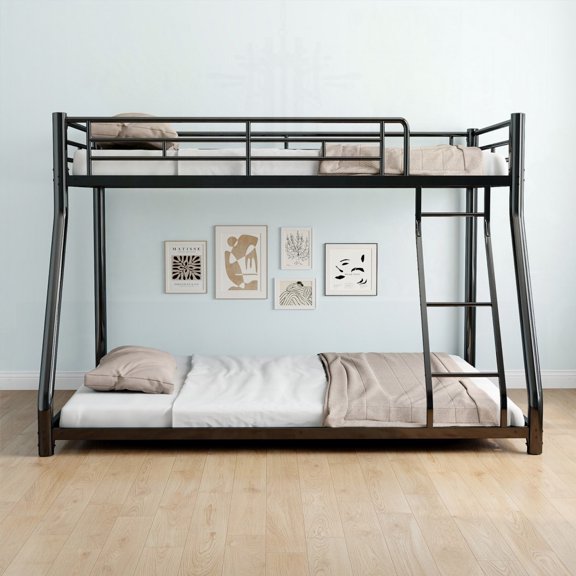 Heavy Duty Metal Bunk Bed Frame featuring Ladder & Full-Length Guardrail, Silent Design