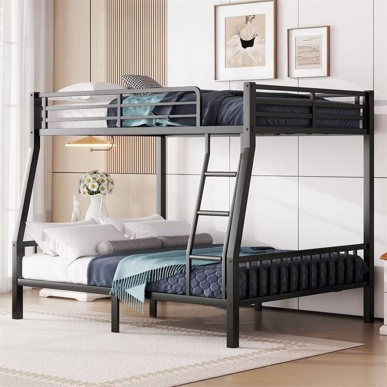 Heavy-Duty Metal Bunk Beds, Full XL Over Queen Bunk Bed Frame with