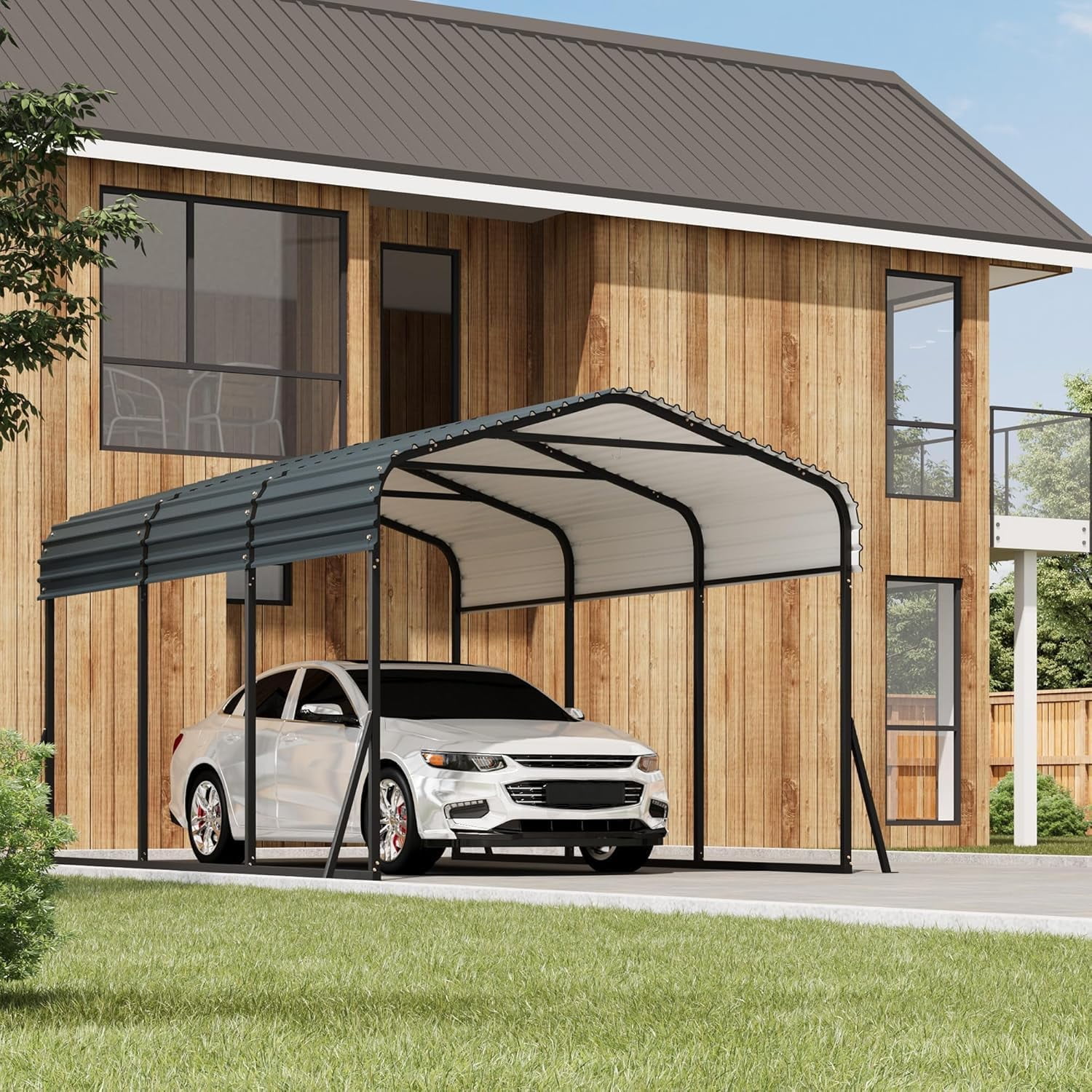 Heavy Duty Metal Carport 20x25 ft – Reinforced Base & Galvanized Steel Roof – Weather-Resistant Outdoor Car Shelter for SUV, Truck, Boat Storage – Gray