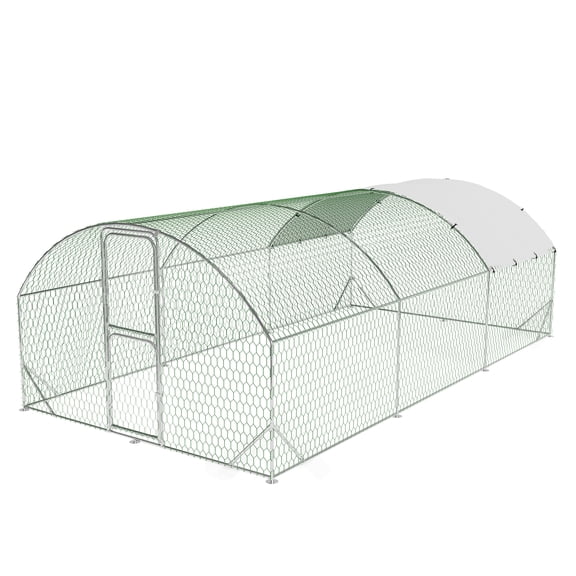 Heavy Duty Metal Chicken Coop, Walk-In 10-20 Hen Cage with Waterproof Cover, Hex Mesh & Double Lock Doors