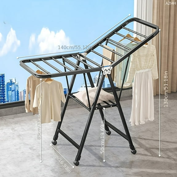 Heavy-Duty Metal Clothes Drying Rack with Wheels, Foldable Laundry Rack for Indoor/Outdoor Use, Space-Saving Floor Standing Organizer for Towels & Clothing