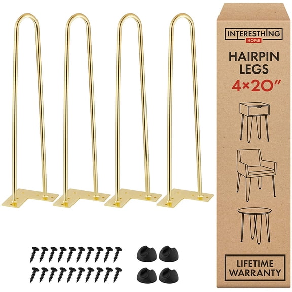 Heavy Duty Metal Coffee Table Legs 20" with Screws and Hairpin Legs Protector Included, 4 Table Legs Kit - Gold