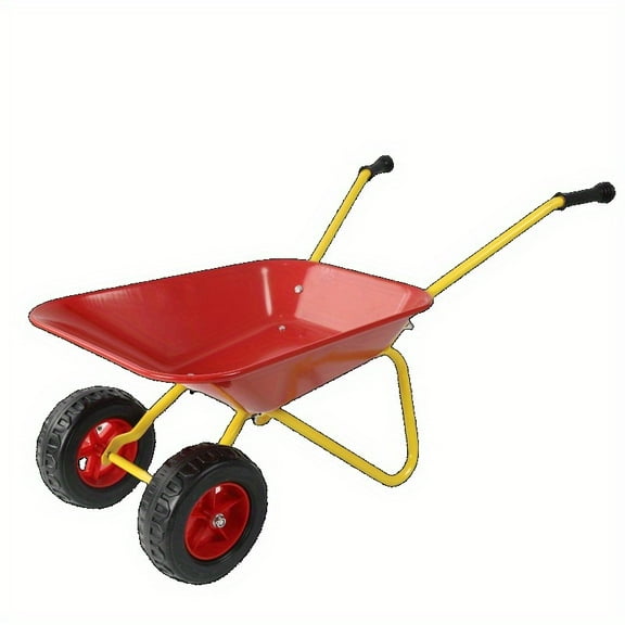 Heavy-Duty Metal Construction Truck - Two-Wheeled Garden Cart with All-Terrain Tires | Red Steel Frame for Soil, Sand & Leaves | Outdoor Play & Lawn Care