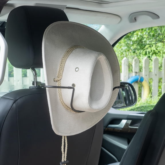 Heavy-Duty Metal Cowboy Hat Holder for Car Truck SUV, Seat Back Mount Hat Storage Rack, Anti-Deformation Vehicle Hard Cap Organizer with Multi-Purpose Hooks
