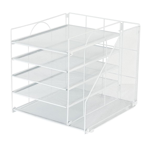 Heavy Duty Metal Document Organiser 5-Tiered Metal File Letter Tray With Book Rack For Home School Accessories