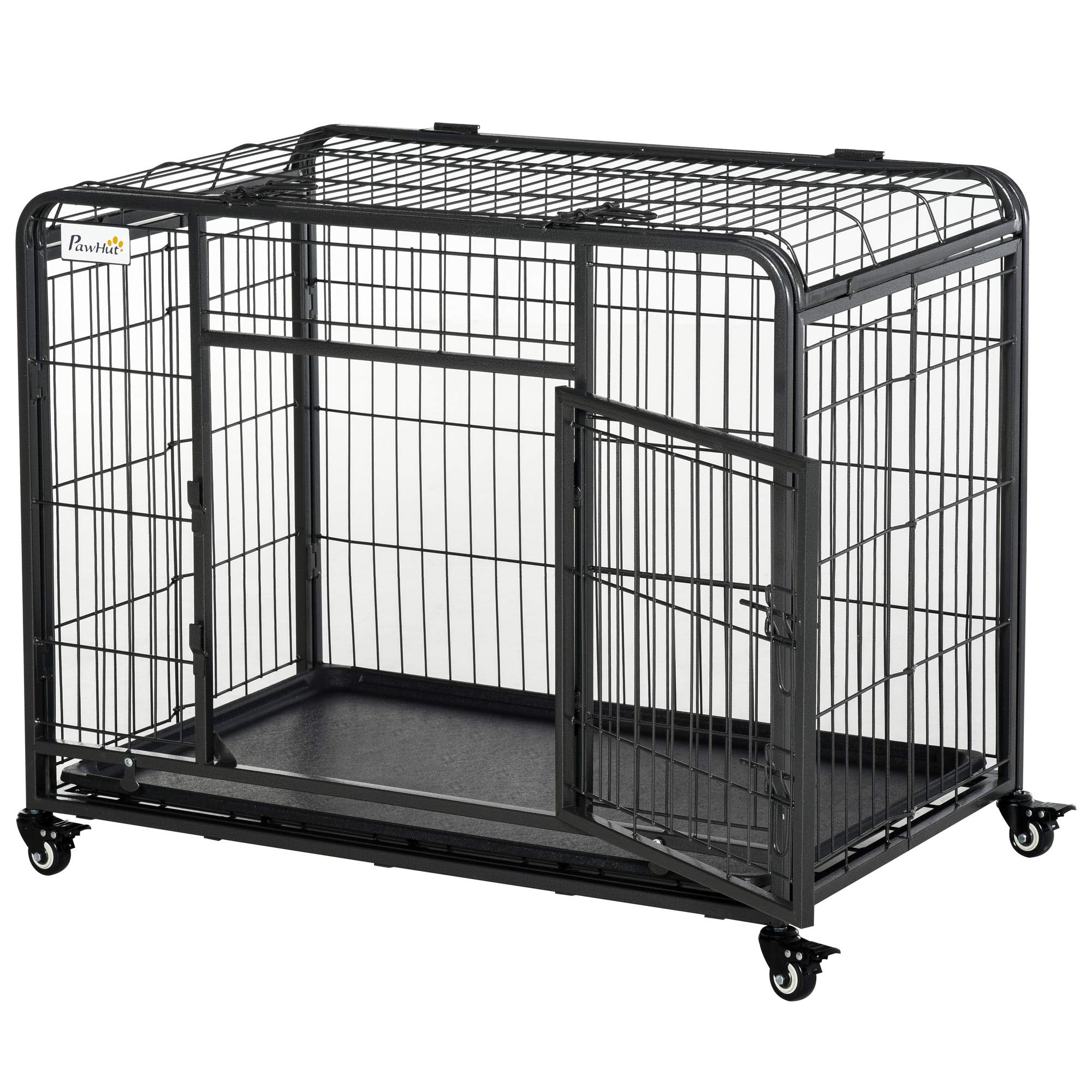 Heavy Duty Metal Dog Crate Kennel with Removable Tray Cover, Foldable ...