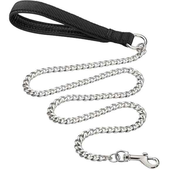 Heavy Duty Metal Dog Leash, Chew Proof Pet Leash Chain with Soft Padded Handle for Large & Medium Size Dogs