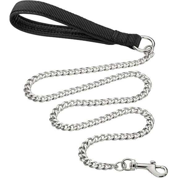 Heavy Duty Metal Dog Leash, 6FT Chew Proof Pet Leash Chain with Soft Padded Handle for Large & Medium Size Dogs(180cm*3mm)