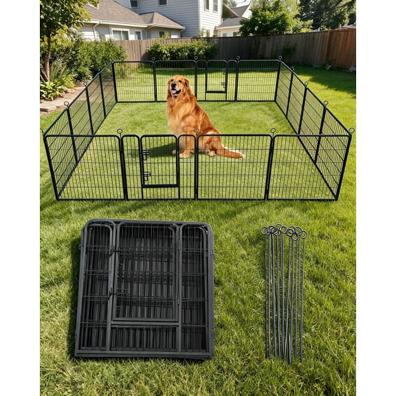 Heavy Duty Metal Dog Playpen with Gate – 16 Panels, 32 Inch Height, Portable Outdoor/Indoor Exercise Fence for Large & Small Dogs, Great for Yard & RV Camping – 16 Pieces, Each Panel 80x80cm