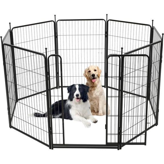 Heavy-Duty Metal Dog Playpen Indoor/Outdoor, Portable Pet Fence with Wide Door, Low Threshold, Rust-Proof for Camping, Yard, RV (Black)