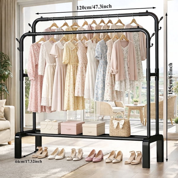 Heavy-Duty Metal Double-Pole Hanger - Large Capacity, Portable Multi-Functional Hanger, Suitable for Bedrooms