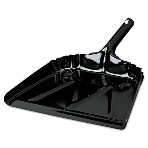Heavy-Duty Metal Dust Pan 12w x 14d, 20-Gauge Steel, Black