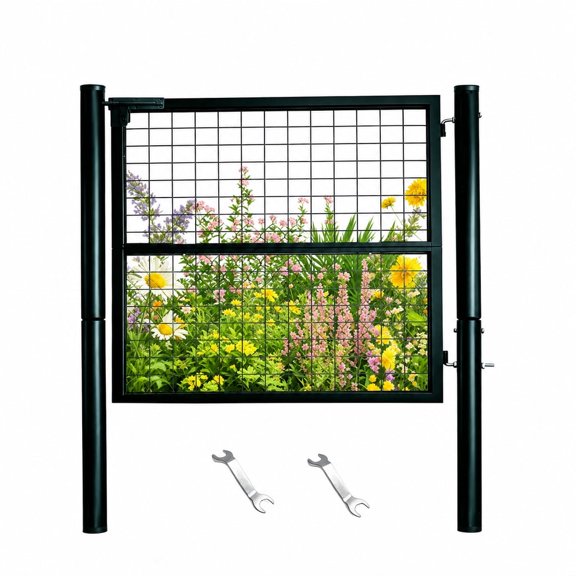 Heavy Duty Metal Fence Gate, 42x59 Inch Anti-Rust Garden Gate for Yard, Pool, Farm - Easy Installation with Lockable Design, Pet & Kid SafeGreen