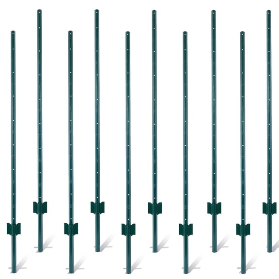 Heavy Duty Metal Fence Post 5Feet 10Pack, Steel U-Post for Garden Wire Fence, Corner Anchor Posts with U-Channel Design
