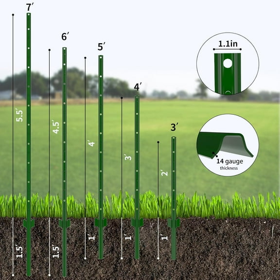 Heavy Duty Metal Fence Posts 4 Ft, Pack of 10, U-Channel for Lawn & Garden