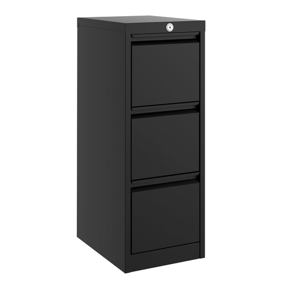 Heavy Duty Metal File Cabinet with 3 Secure Drawers – Lockable Vertical Filing for Letter/Legal/A4/F4 – 330 lbs – Black/White Office Storage