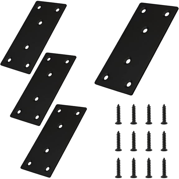 Heavy Duty Metal Flat Straight Brace Bracket, 5 x 1.9 Inch Large Stainless Steel Mending Plate for Furniture Repairs, 4 Pack, Black
