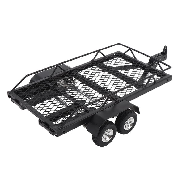 Heavy Duty Metal Flatbed Trailer with Hitch Hook and Ramp Universal Dual Axle 1/24 RC Crawler Trailer for Hauling Behind Car, Premium Model Car Upgrade Toy Accessory (11x7x2.7 in / 28x18x7 cm)