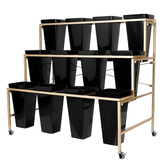 Heavy-Duty Metal Flower Display Shelf, 3 Layers, 12 Buckets, for Manufacturing Facilities Workshops