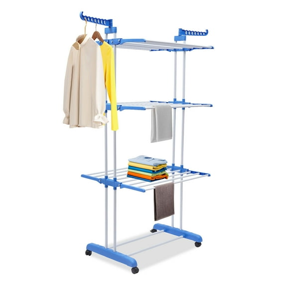 Heavy Duty Metal Foldable Laundry Clothes Drying Rack Folding Movable Garment Rolling Dryer Hanger