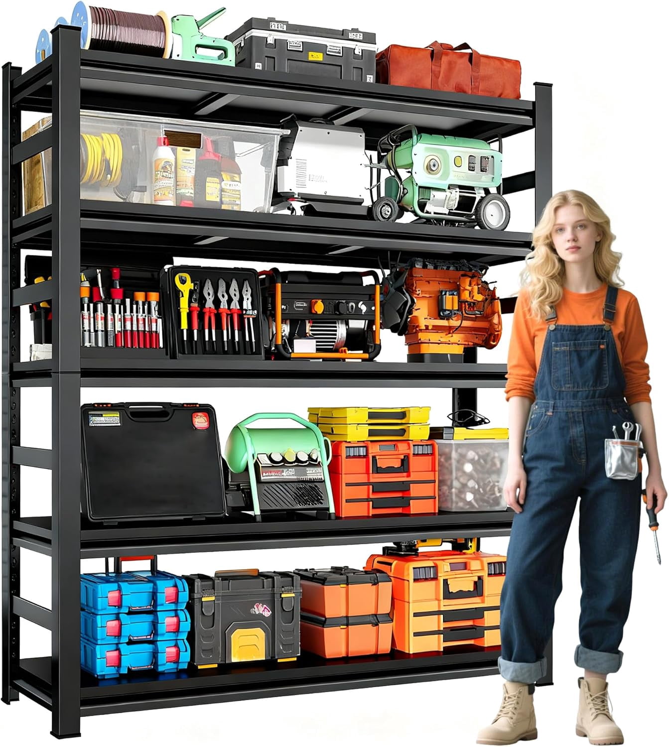 Heavy Duty Metal Garage Shelving, 5-Tier Adjustable Shelves, Steel ...