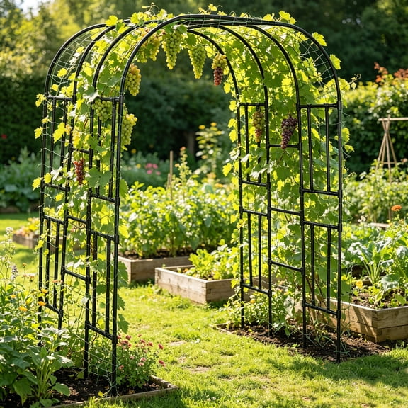 Heavy-Duty Metal Garden Arch Trellis for Climbing Plants, Rust-Resistant PE-Coated Steel for Roses, Grapes & Vines, Walk-Through Outdoor Garden Arch